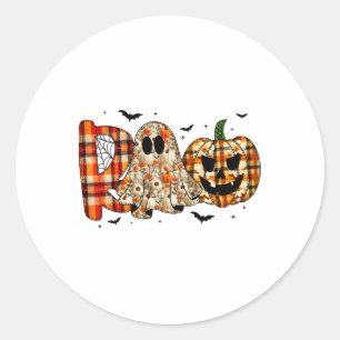 Halloween Boo Ghost Pumpkin Patchwork Girl Women F Classic Round Sticker