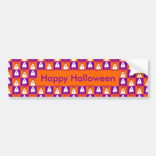 Halloween Boo Ghost Purple and Orange Squares Bumper Sticker