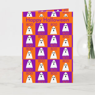 Halloween Boo Ghost Purple and Orange Squares Card