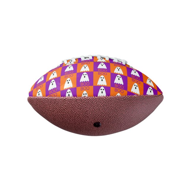 Halloween Boo Ghost Purple and Orange Squares Football (Rotated 270)