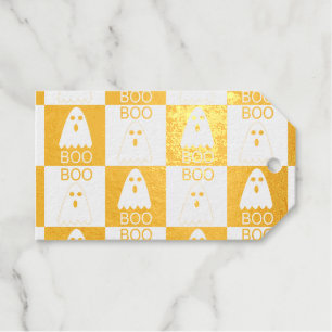 Halloween Boo Ghost Purple and Orange Squares Gift Tags