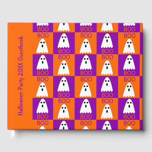 Halloween Boo Ghost Purple and Orange Squares Guest Book