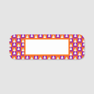 Halloween Boo Ghost Purple and Orange Squares Name Tag