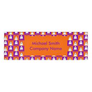 Halloween Boo Ghost Purple and Orange Squares Name Tag