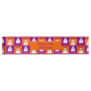 Halloween Boo Ghost Purple and Orange Squares Nameplate