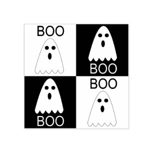 Halloween Boo Ghost Purple and Orange Squares Rubber Stamp