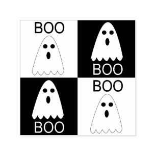 Halloween Boo Ghost Purple and Orange Squares Self-inking Stamp