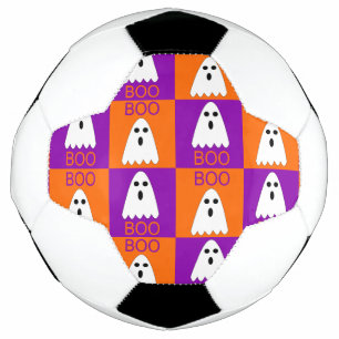 Halloween Boo Ghost Purple and Orange Squares Soccer Ball