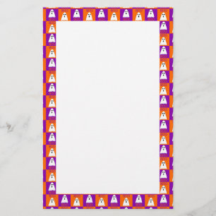 Halloween Boo Ghost Purple and Orange Squares Stationery
