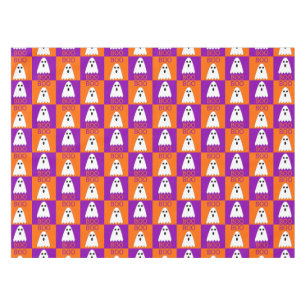 Halloween Boo Ghost Purple and Orange Squares Tablecloth