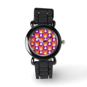 Halloween Boo Ghost Purple and Orange Squares Watch