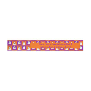 Halloween Boo Ghost Purple and Orange Squares Wrap Around Label