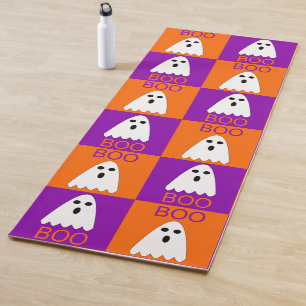 Halloween Boo Ghost Purple and Orange Squares Yoga Mat