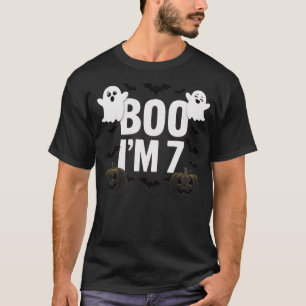 Halloween Boo I'm 7 Years Old Pumpkin Ghost Bat Ki T-Shirt