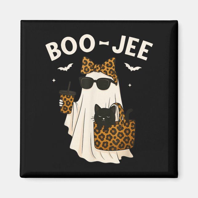 Halloween Boo Jee Cute Leopard Ghost Coffee Boujee Magnet (Front)