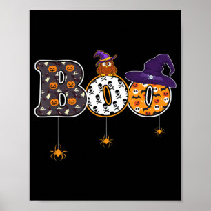 Halloween Boo Owl With Witch Hat Spider Halloween Poster