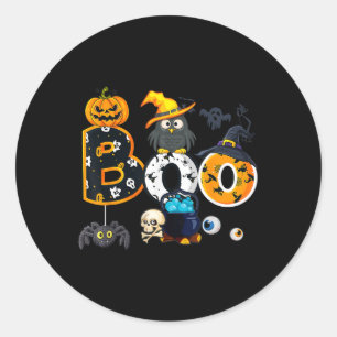 Halloween Boo Owl With Witch Hat Spiders Boys Girl Classic Round Sticker