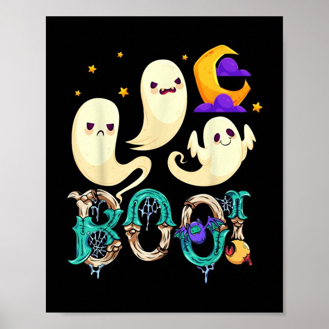 Halloween Boo Owl With Witch Hat Spiders Boys Girl Poster (Front)