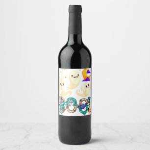 Halloween Boo Owl With Witch Hat Spiders Boys Girl Wine Label