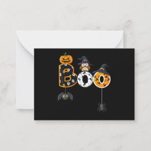 Halloween Boo Owl With Witch Hat Spiders Card