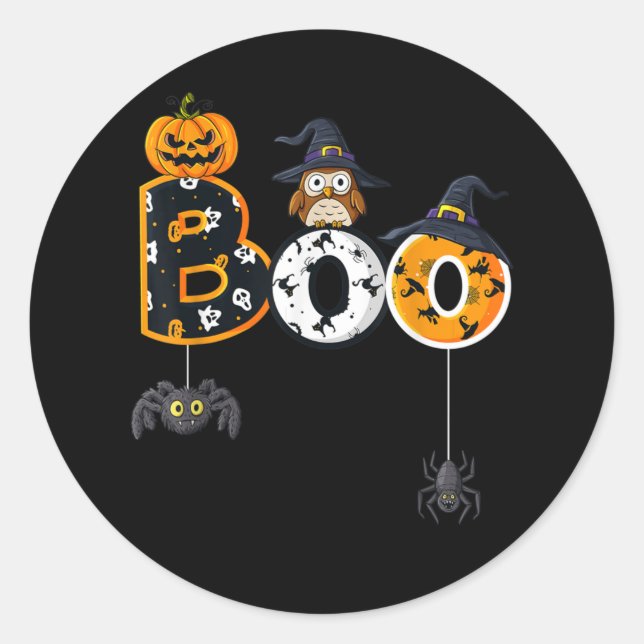 Halloween Boo Owl With Witch Hat Spiders Classic Round Sticker (Front)