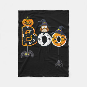 Halloween Boo Owl With Witch Hat Spiders Fleece Blanket