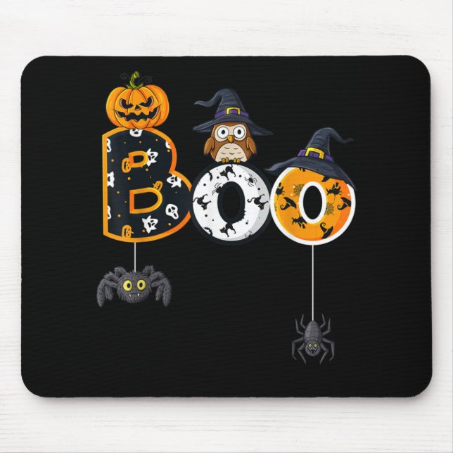 Halloween Boo Owl With Witch Hat Spiders Mouse Pad (Front)