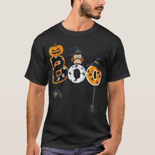 Halloween Boo Owl With Witch Hat Spiders T-Shirt