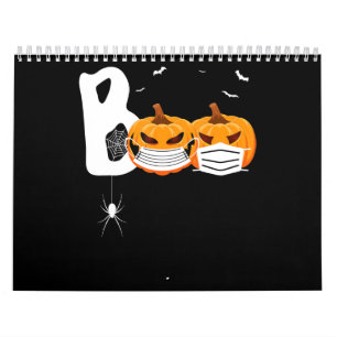 Halloween Boo Scary Pumpkins Wearing Mask Spider Calendar