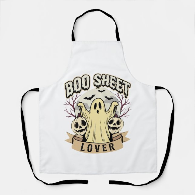 Halloween Boo Sheet Lover Ghost Moon Apron (Front)