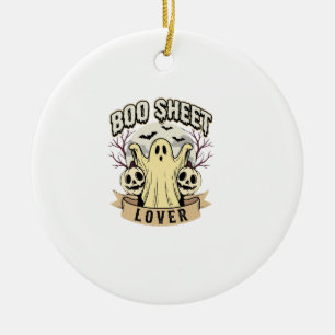 Halloween Boo Sheet Lover Ghost Moon Ceramic Ornament