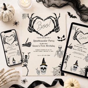 Halloween Boo Skeleton Birthday Invitation
