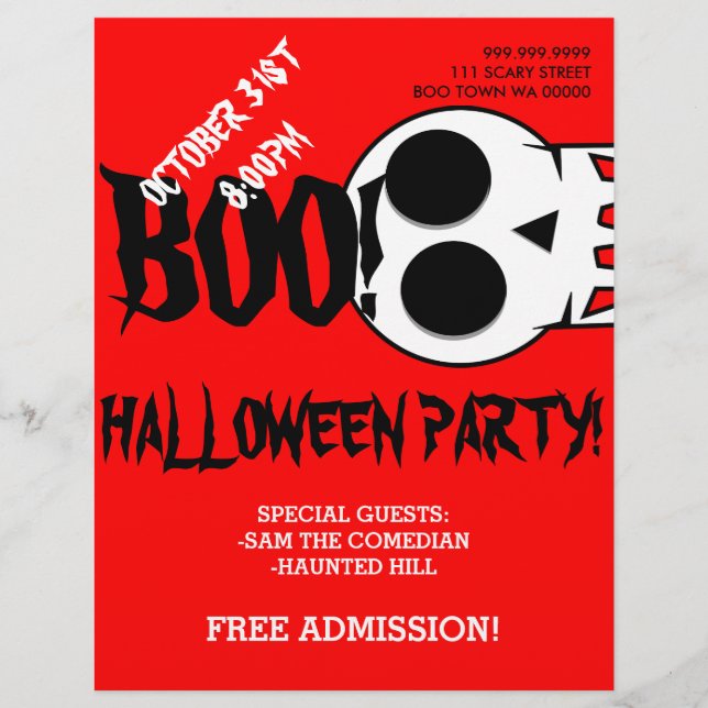 Halloween Boo Skull Party Announcement Flyer (Front)