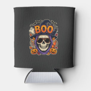 Halloween Boo Skull Sunglasses Vector Can Cooler