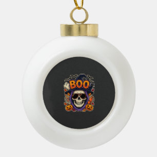 Halloween Boo Skull Sunglasses Vector Ceramic Ball Christmas Ornament