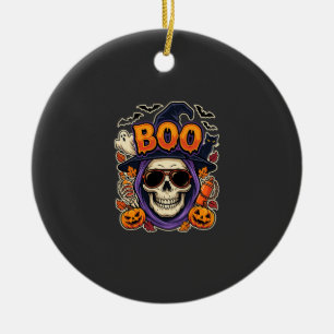 Halloween Boo Skull Sunglasses Vector Ceramic Ornament