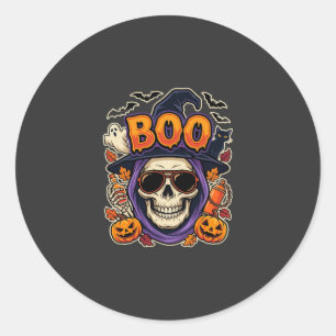 Halloween Boo Skull Sunglasses Vector Classic Round Sticker