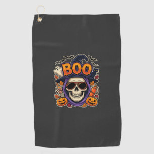 Halloween Boo Skull Sunglasses Vector Golf Towel