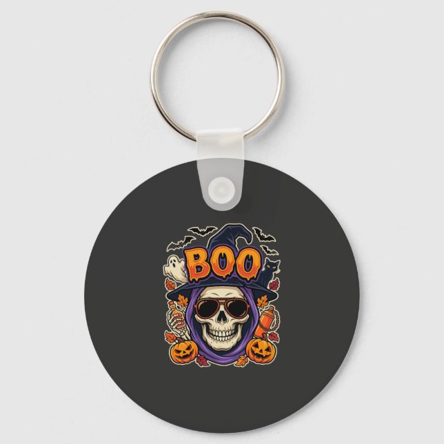 Halloween Boo Skull Sunglasses Vector Key Ring (Front)
