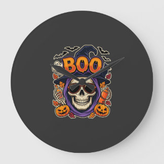Halloween Boo Skull Sunglasses Vector Large Clock