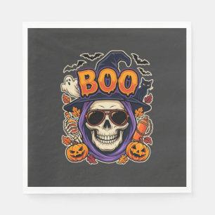 Halloween Boo Skull Sunglasses Vector Napkin