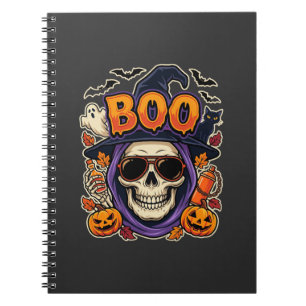 Halloween Boo Skull Sunglasses Vector Notebook