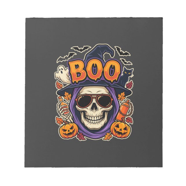 Halloween Boo Skull Sunglasses Vector Notepad (Front)