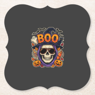 Halloween Boo Skull Sunglasses Vector Paper Coaster
