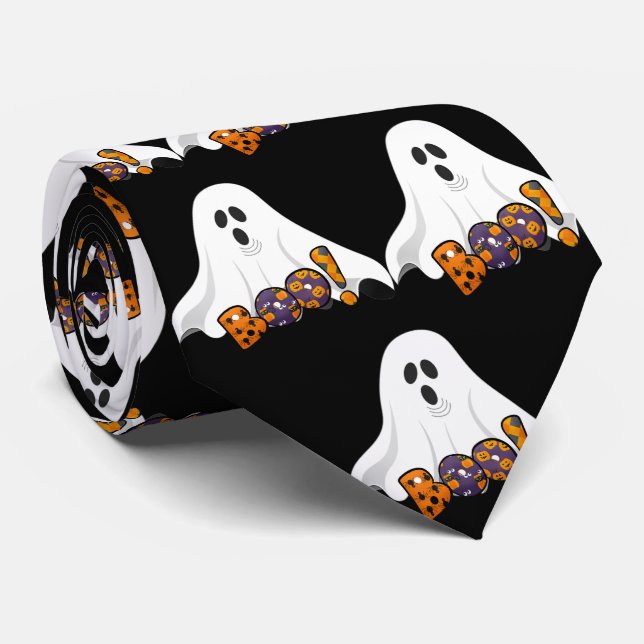 Halloween BOO / Spooky Ghost on Black Tie (Rolled)