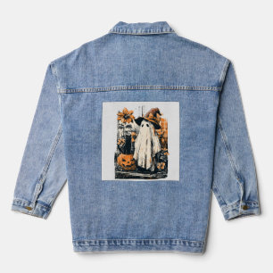 Halloween Boo Spooky Pumpkin Art Denim Jacket