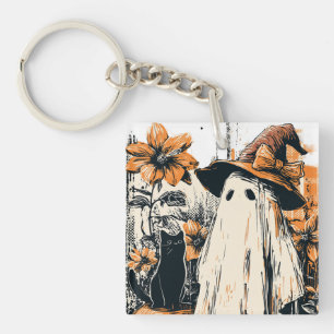 Halloween Boo Spooky Pumpkin Art Key Ring