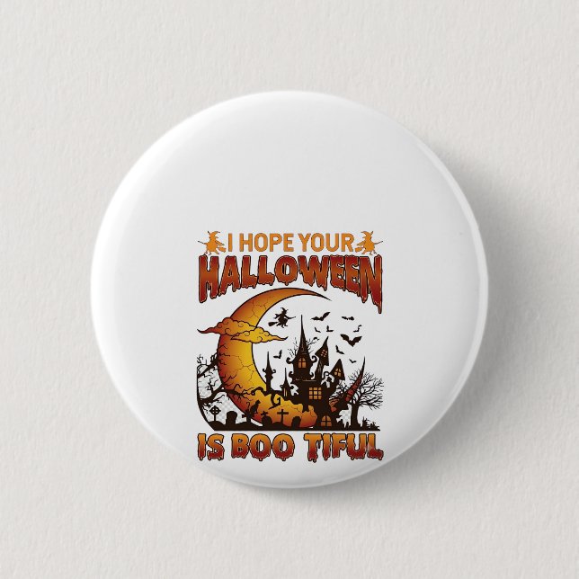 Halloween Boo Tiful Haunted House Crescent Moon Ba 6 Cm Round Badge (Front)
