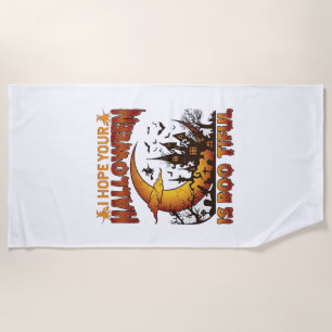 Halloween Boo Tiful Haunted House Crescent Moon Ba Beach Towel