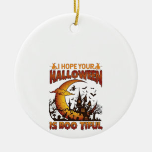Halloween Boo Tiful Haunted House Crescent Moon Ba Ceramic Ornament